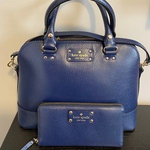 blue kate spade bag and wallet set